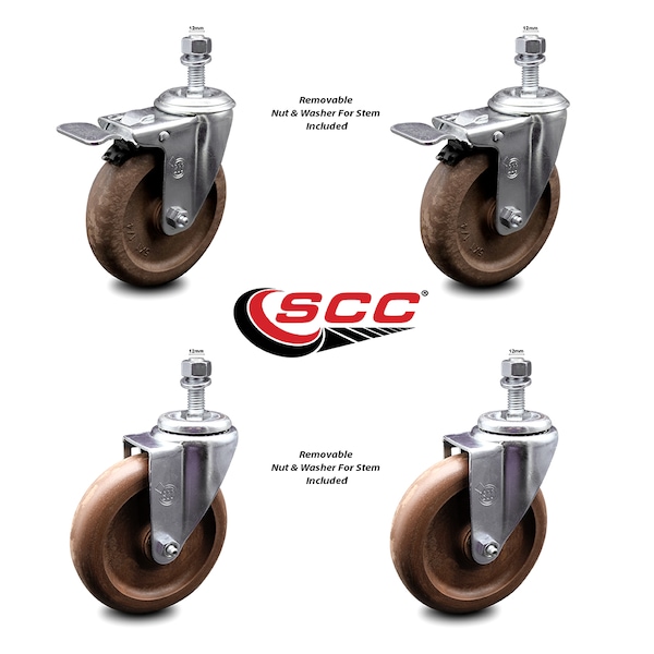 Service Caster 5 Inch High Temp Glass Filled Nylon 12mm Stem Caster Total Lock Brakes SCC, 2PK SCC-TSTTL20S514-GFNSHT-M1215-2-S-2 - main
